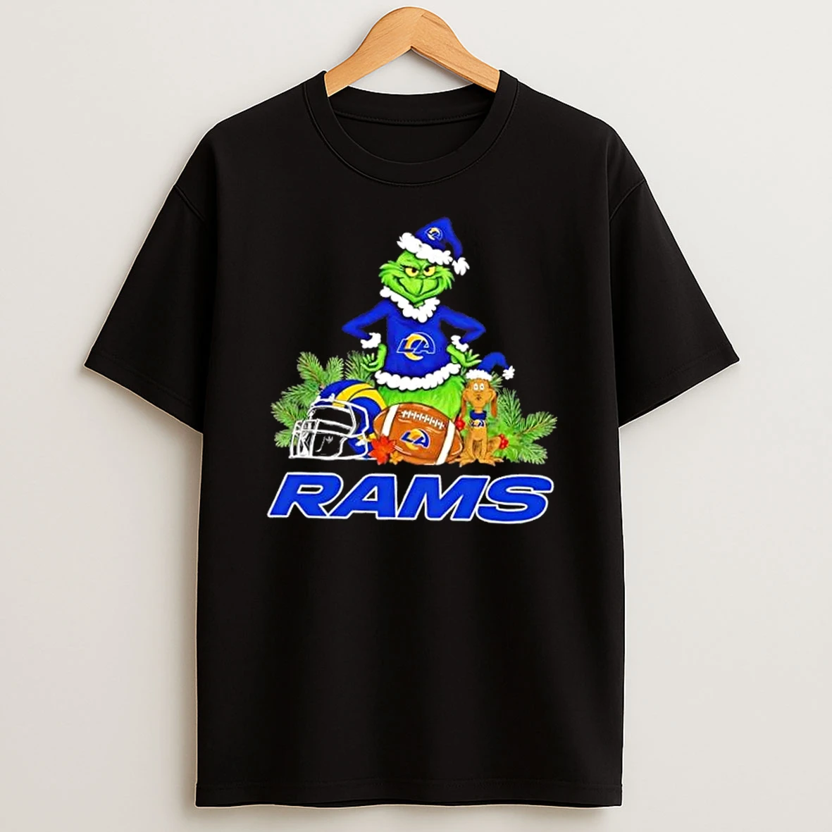 Los Angeles Rams Football X Grinch And Max Dog Merry Christmas Shirts