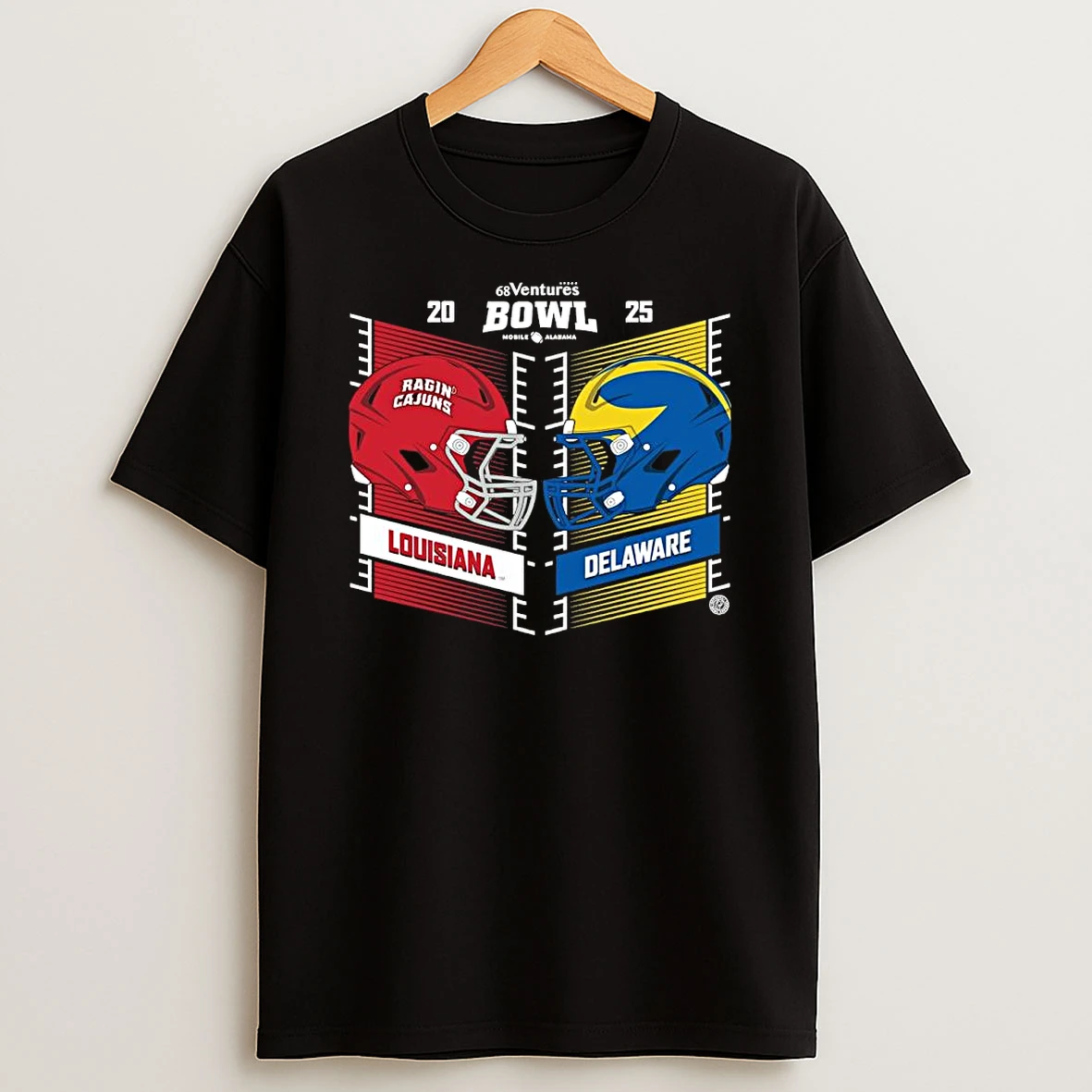 Louisiana Ragin Cajuns Vs Delaware Blue Hens 2025 68 Ventures Bowl Head To Head Shirts