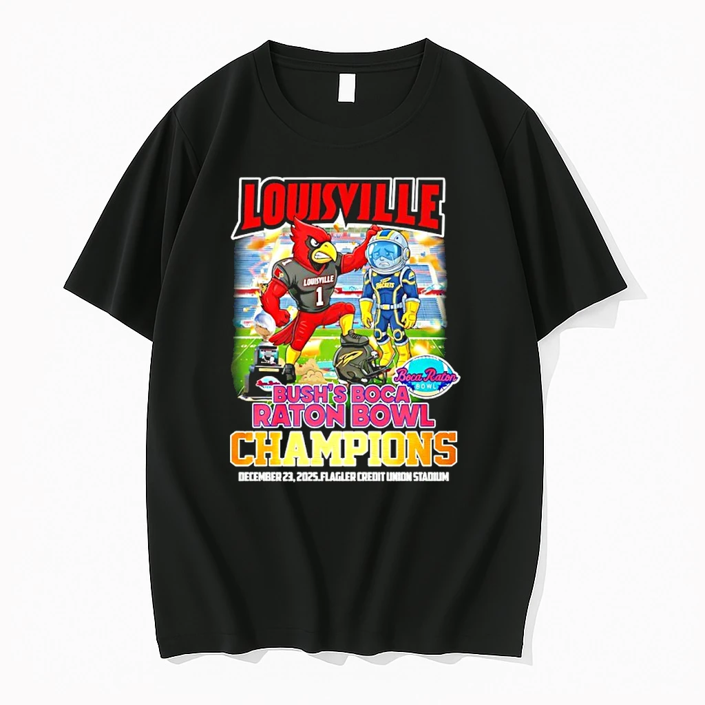 Louisville Cardinals 2025 Bushs Boca Raton Bowl Of Beans Champions Mascot Shirts