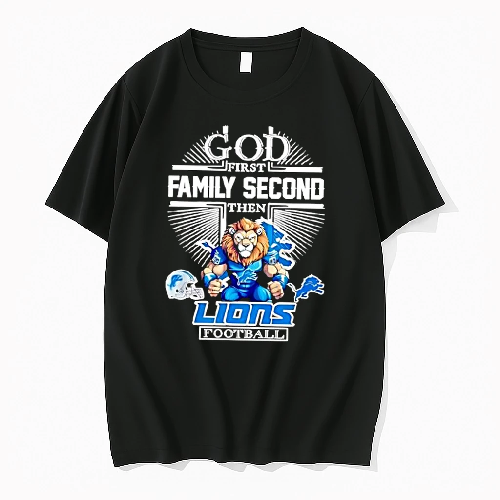 Mascot Of Detroit Lions God First Family Second Then Football Shirts