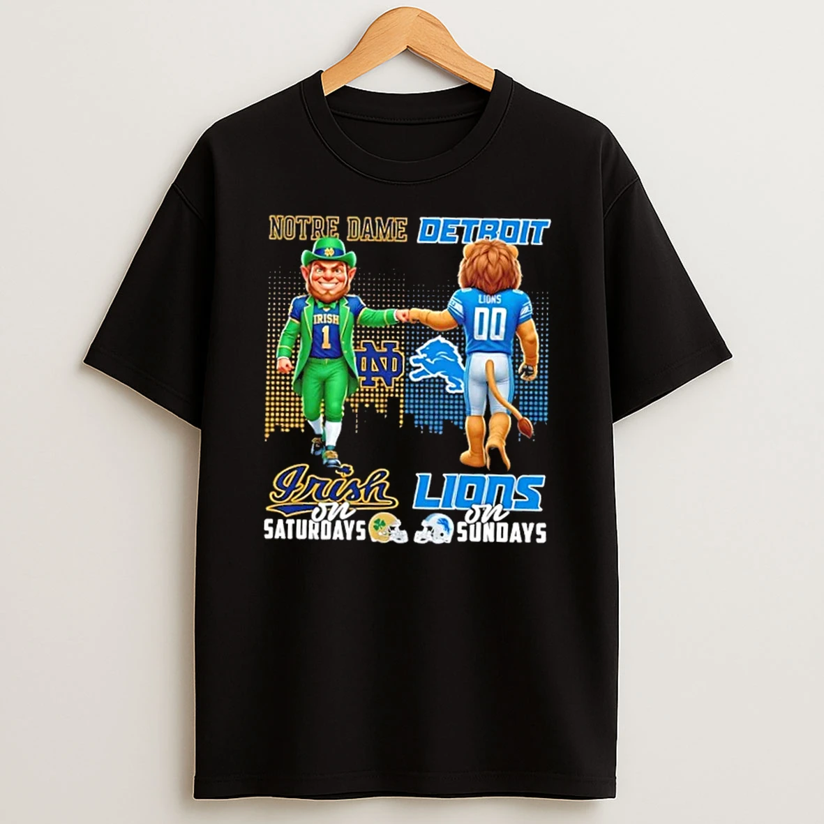 Mascots Notre Dame Fighting Irish On Saturdays X Detroit Lions On Sundays Skyline Shirts