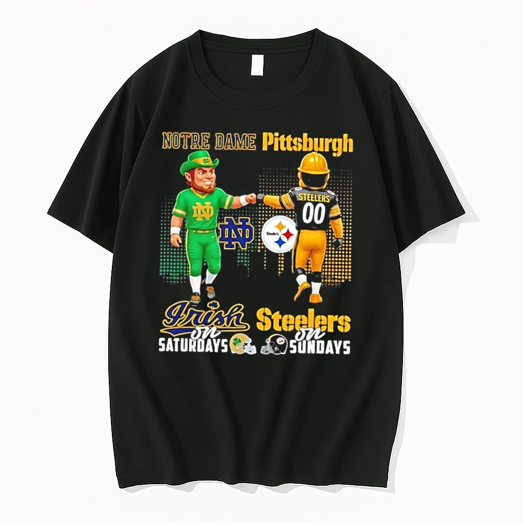 Mascots Notre Dame Fighting Irish On Saturdays X Pittsburgh Steelers On Sundays Skyline Shirts
