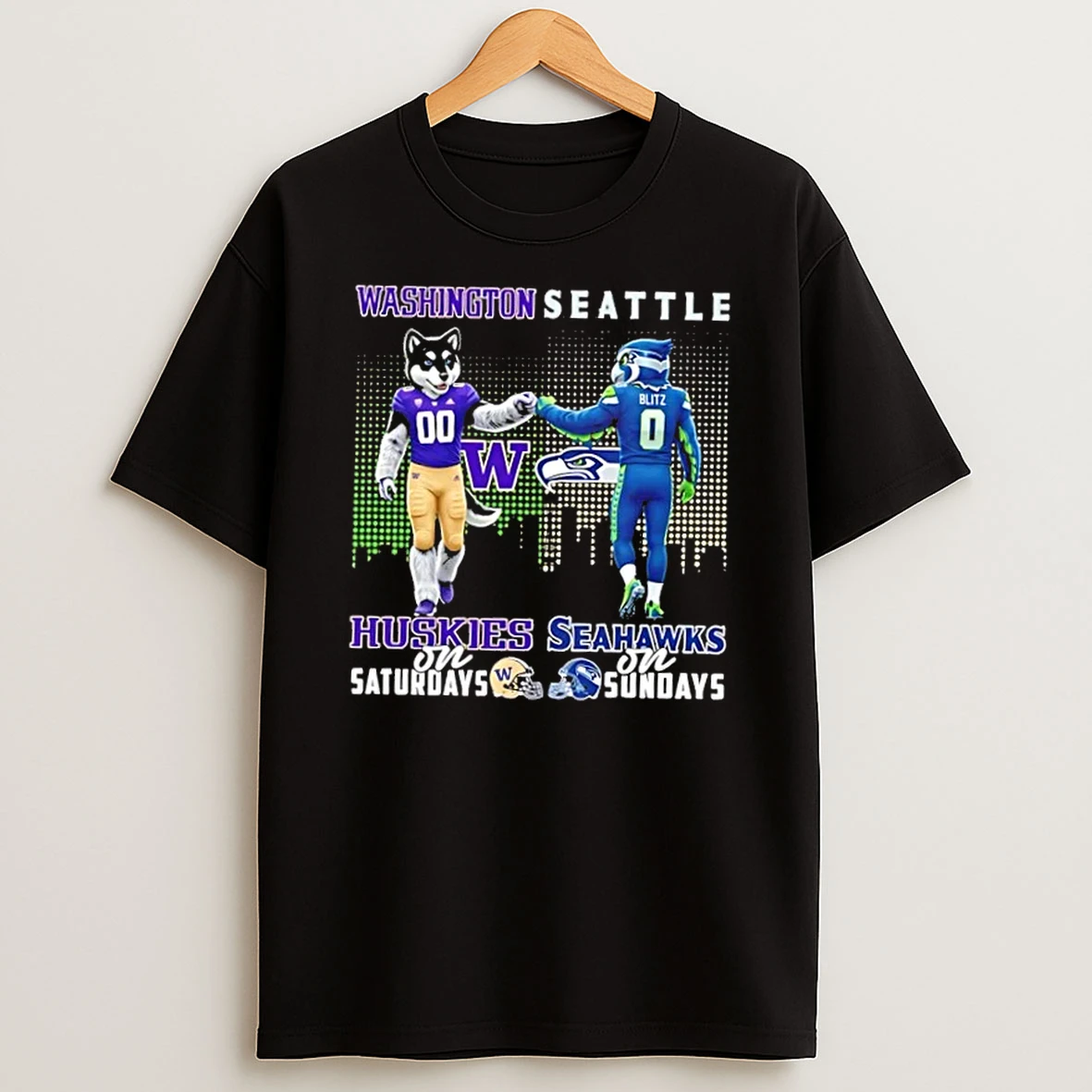 Mascots Washington Huskies On Saturdays X Seattle Seahawks On Sundays Skyline Shirts