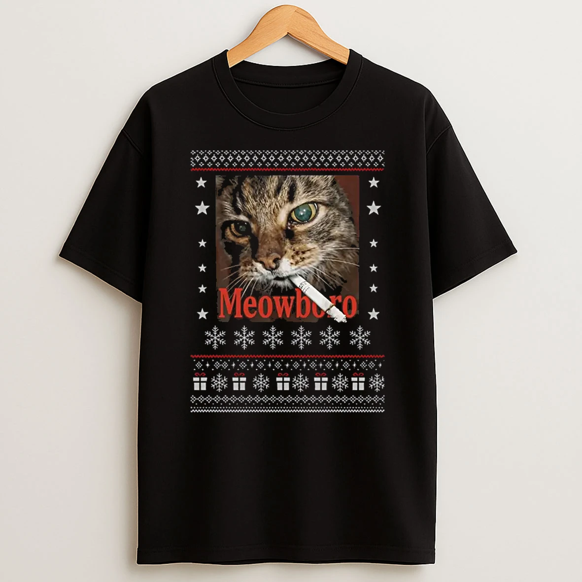 Meowboro Funny Smoking Cat Meme Christmas Ugly Shirts