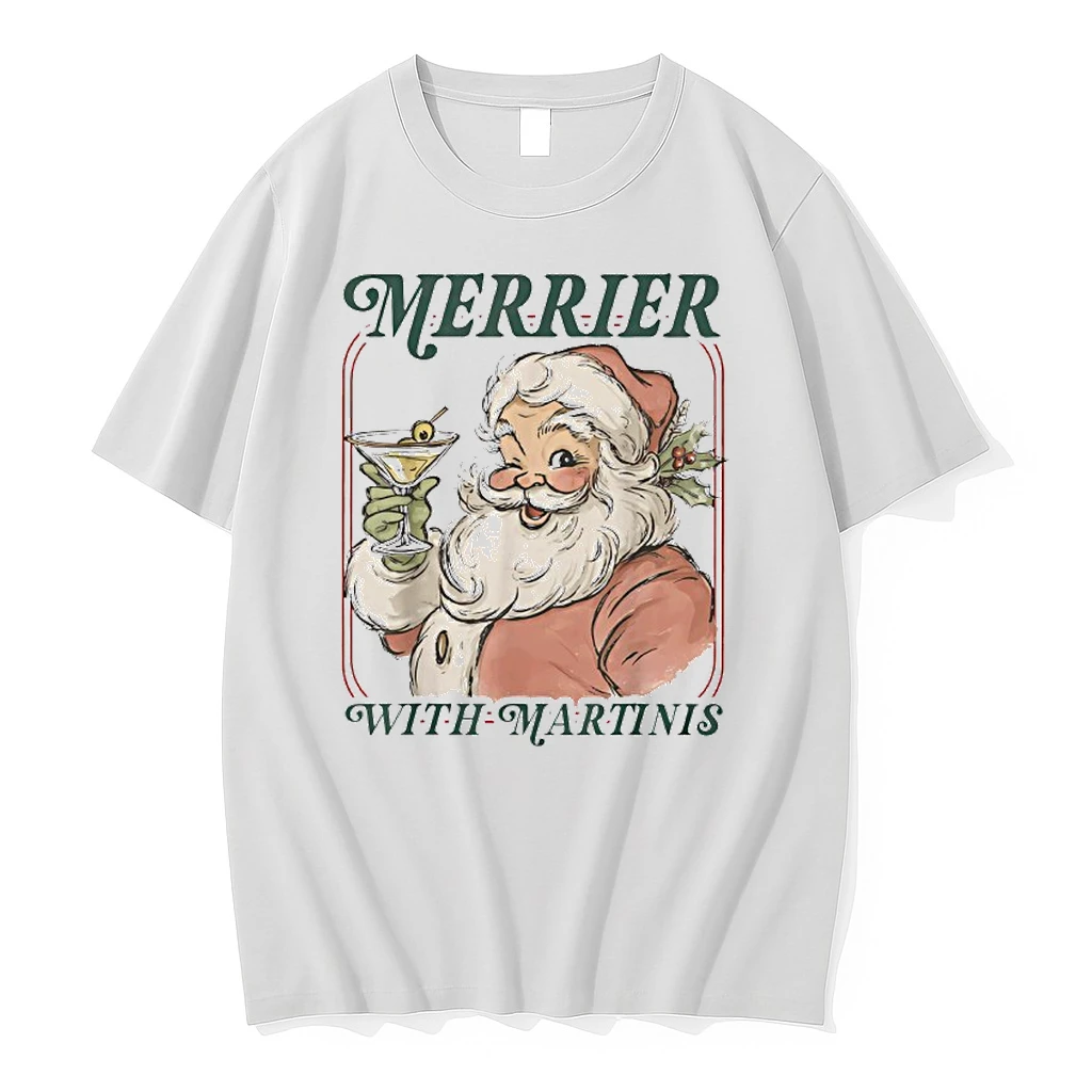 Merrier With A Martini Santa Christmas Cocktail Shirts