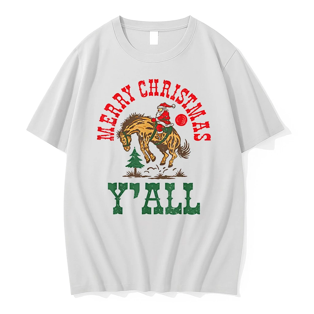 Merry Christmas Yall Western Country Rodeo Santa Cowboy Shirts