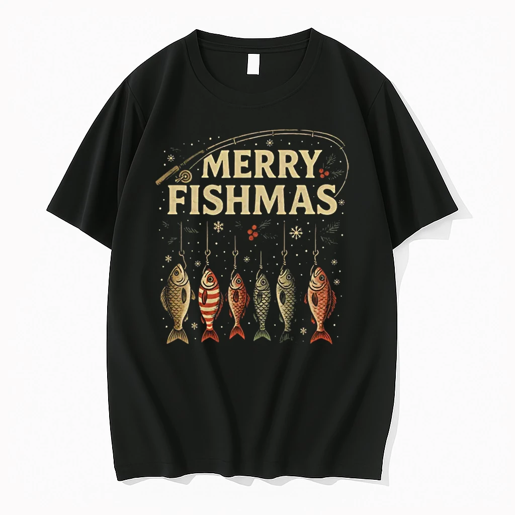 Merry Fishmas Retro Fishing Christmas Fisherman Xmas Holiday Shirts