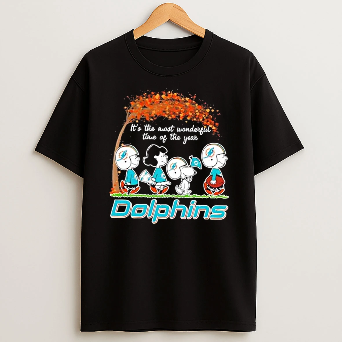 Miami Dolphins X Peanuts Snoopy And Friends Autumn Its The Most Wonderful Time Of The Year Shirts
