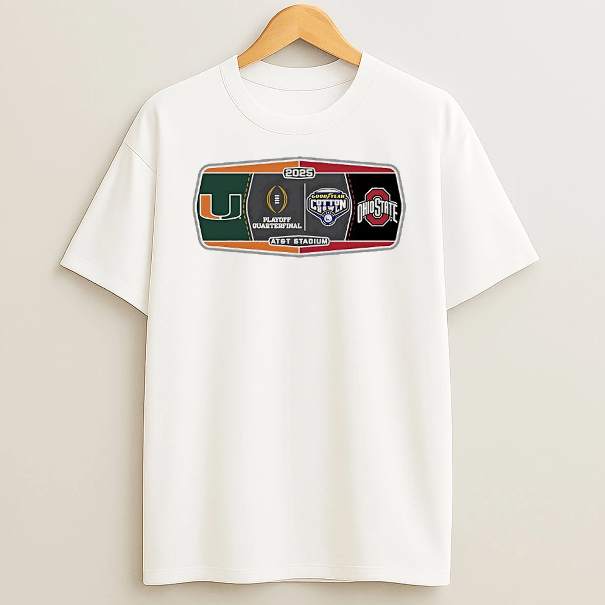 Miami Hurricanes Vs Ohio State Buckeyes 2025 Goodyear Cotton Bowl Shirts