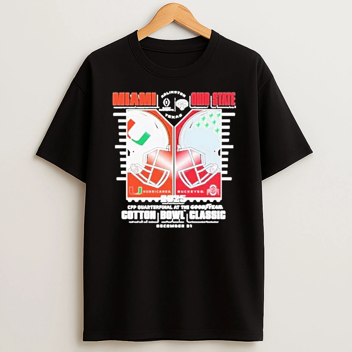 Miami Hurricanes Vs Ohio State Buckeyes 2025 26 Cfp Cotton Bowl Classic Helmet Shirts