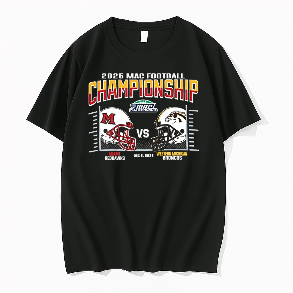 Miami Redhawks Vs Western Michigan Broncos 2025 Mac Football Championship Matchup Shirts