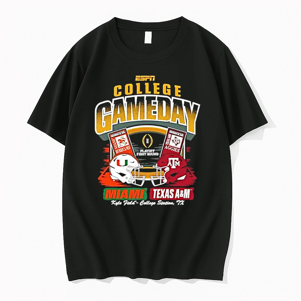 Miami Vs Texas Am 2025%ce%b3co26 Cfp Espn Game Day Helmet Matchup Shirts