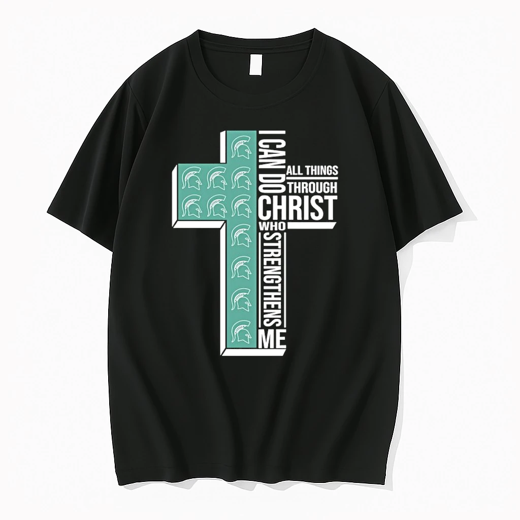 Michigan State Spartans Cross I Can Do All Things Through Christ Who Strengthen Me Shirts