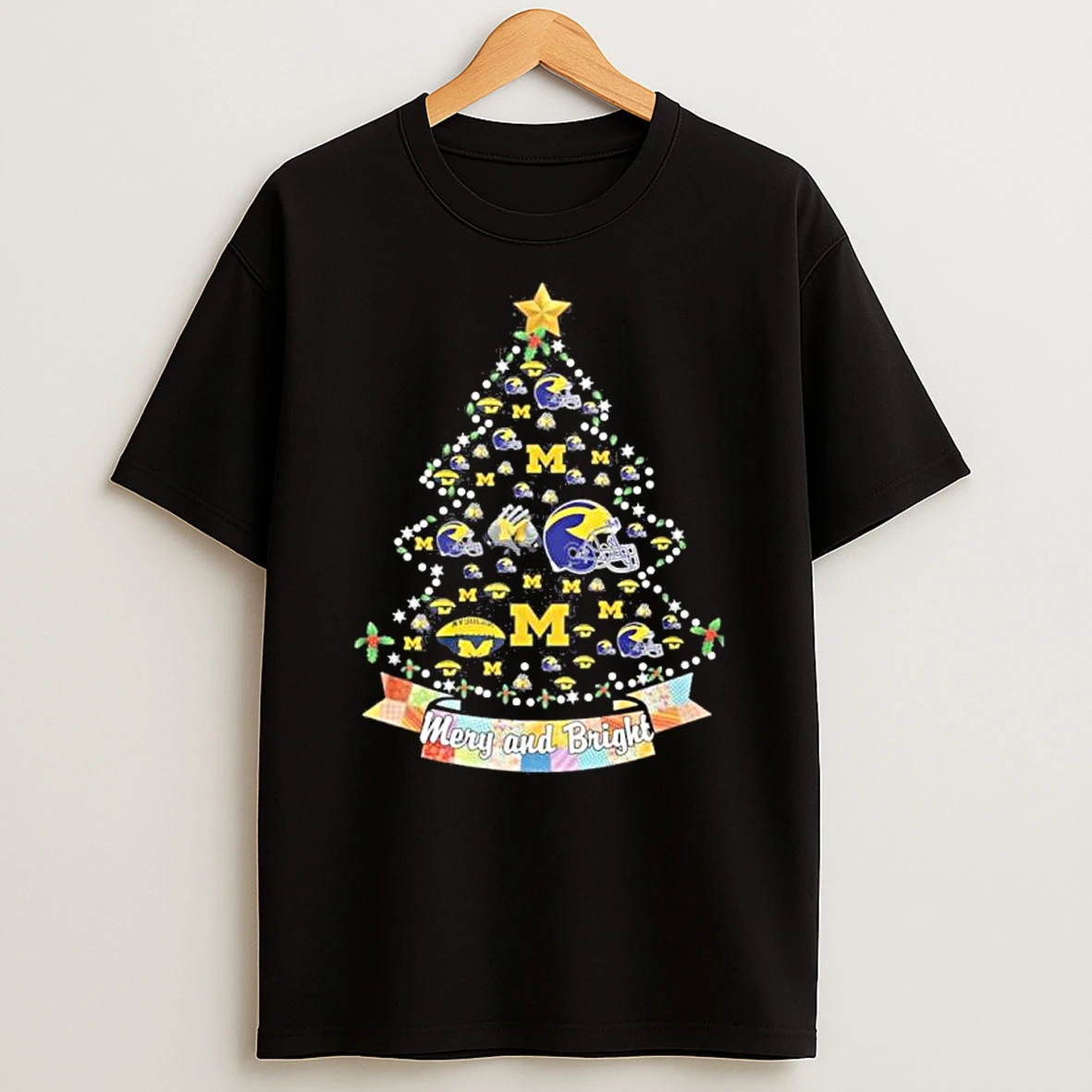 Michigan Wolverines Merry And Bright Christmas Tree Shirts
