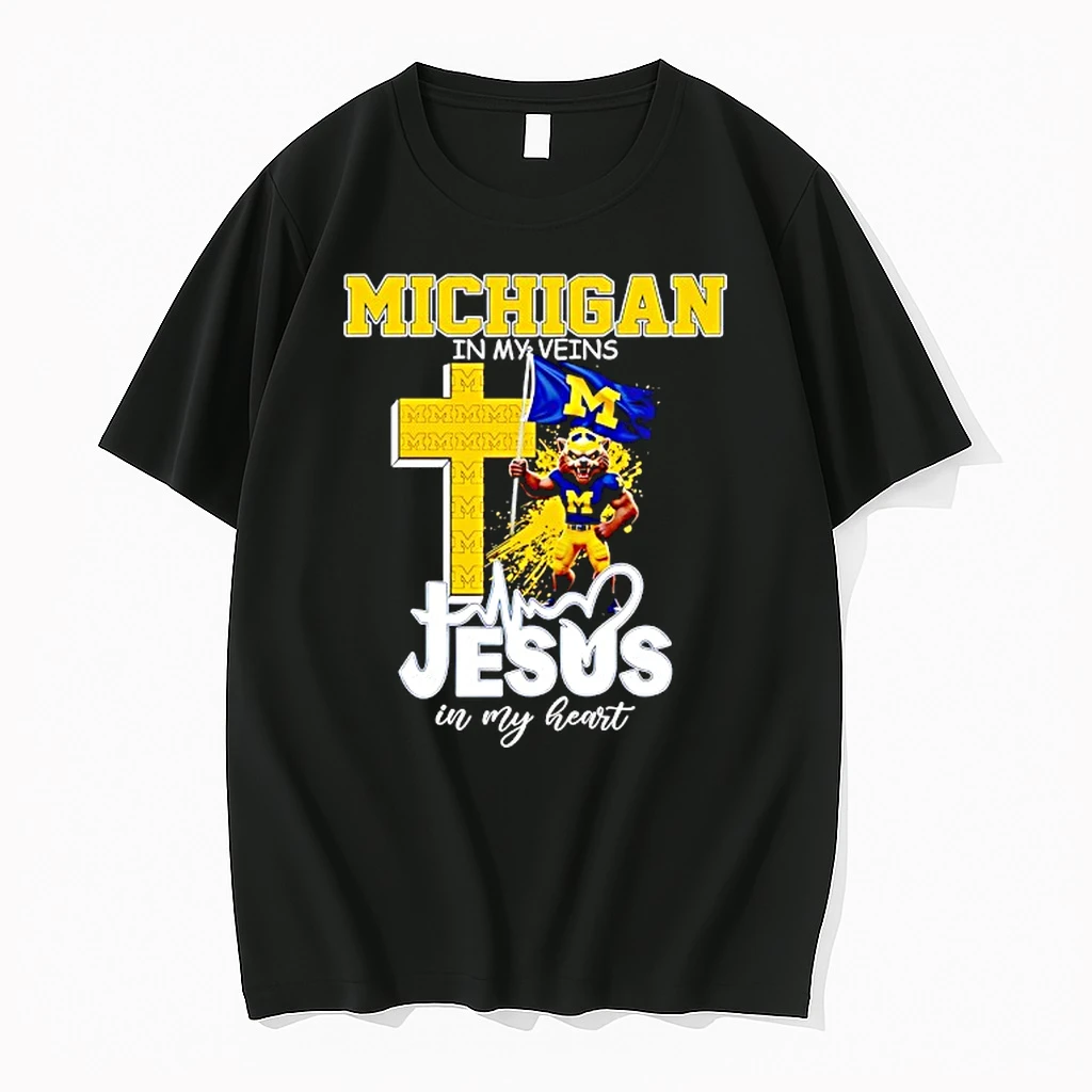Michigan Wolverines Football In My Veins Jesus In My Heart Shirts