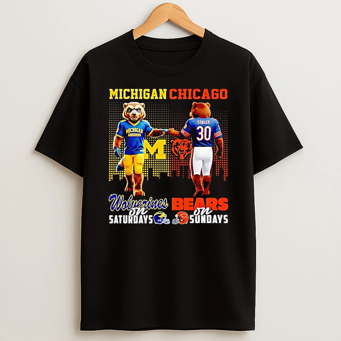 Michigan Wolverines On Saturdays Vs Chicago Bears On Sundays Gameday Mascot Shirts