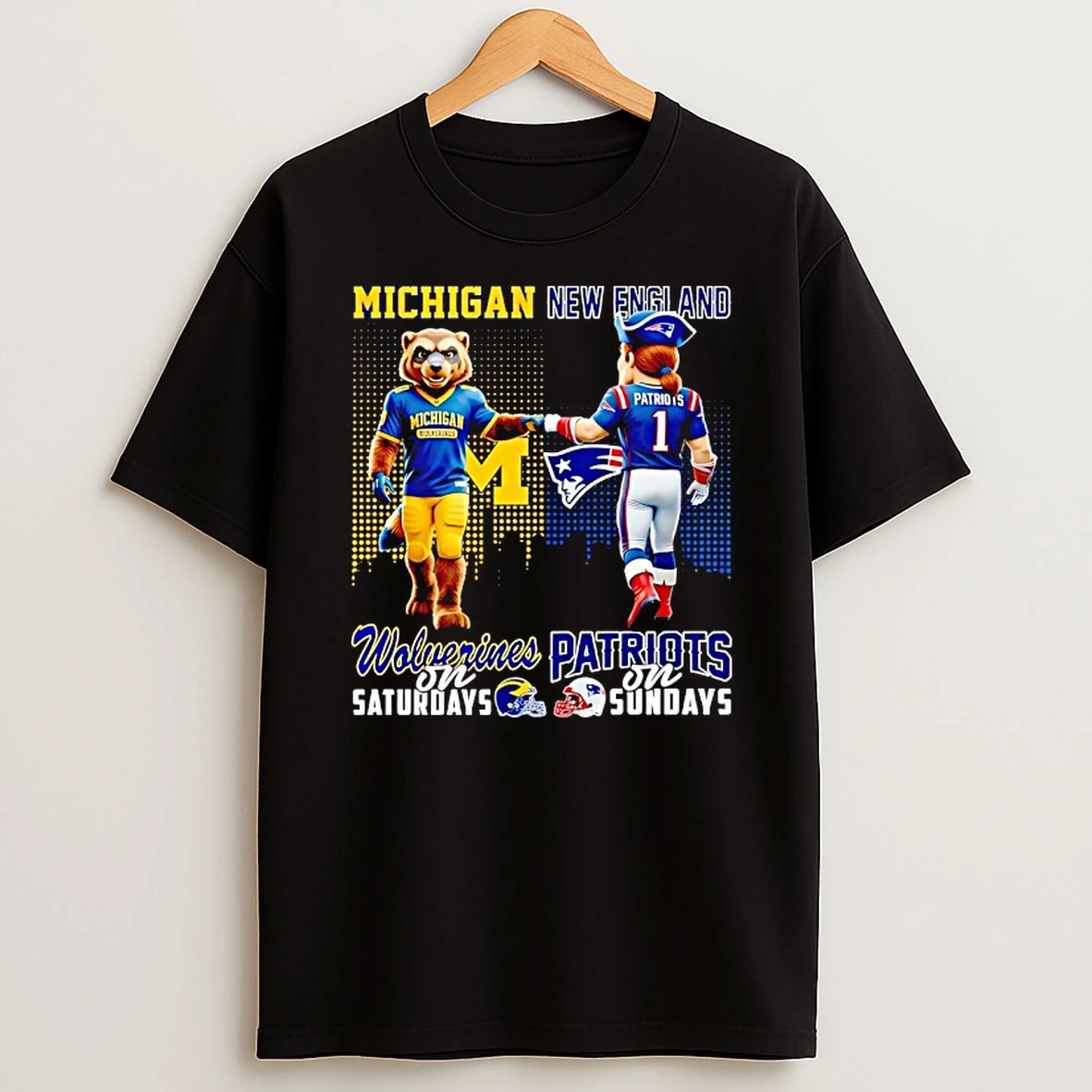 Michigan Wolverines On Saturdays Vs New England Patriots On Sundays Gameday Mascot Shirts