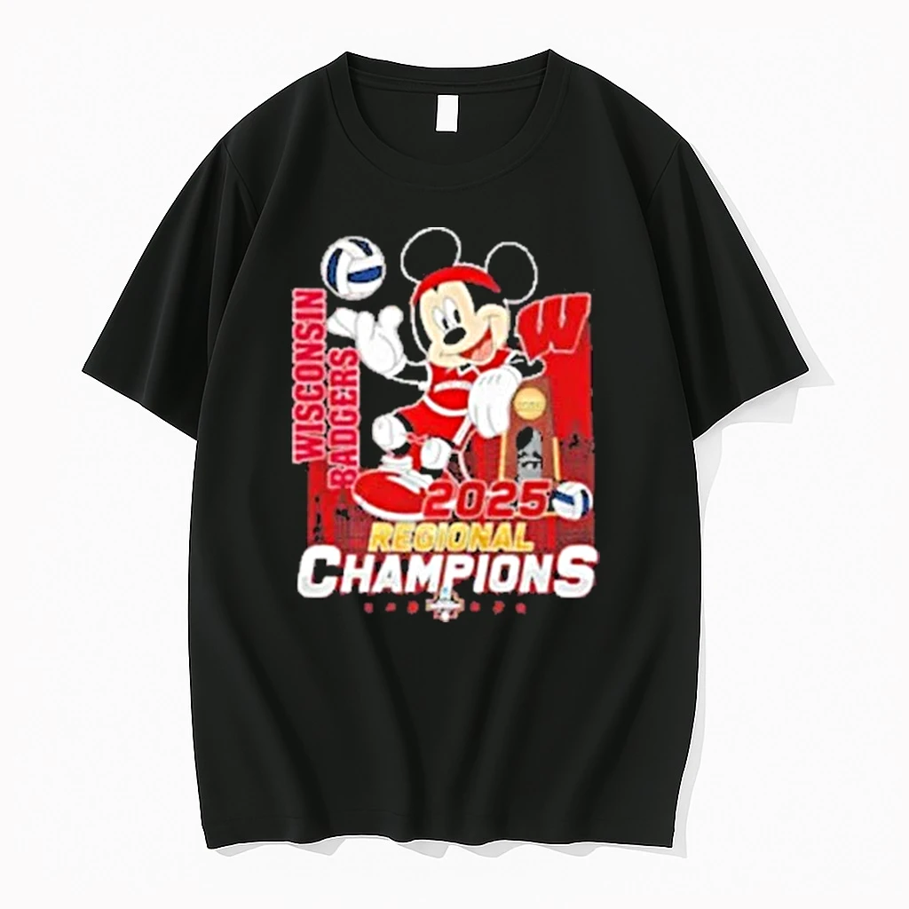 Mickey X Wisconsin Badgers Volleyball 2025 Regional Champions Ncaa Trophy Shirts