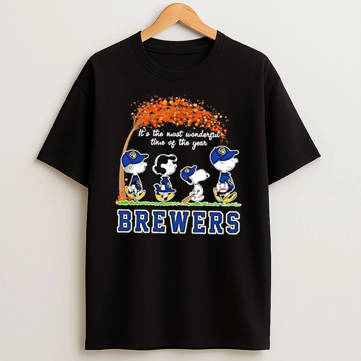 Milwaukee Brewers X Peanuts Snoopy And Friends Autumn Its The Most Wonderful Time Of The Year Shirts