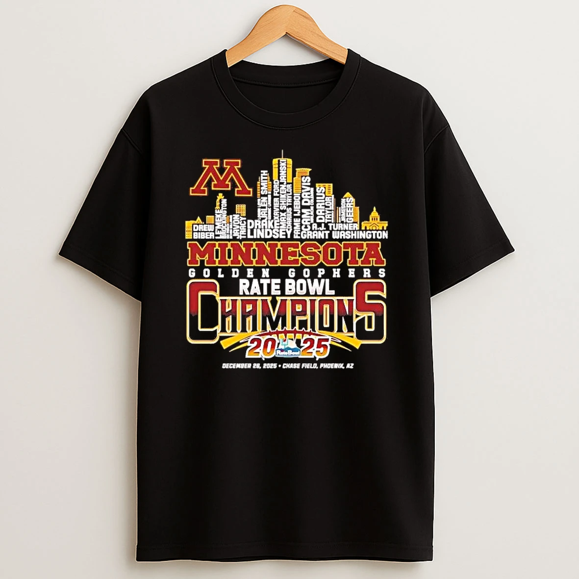 Minnesota Golden Gophers 2025 Rate Bowl Champions Players Skyline Shirts