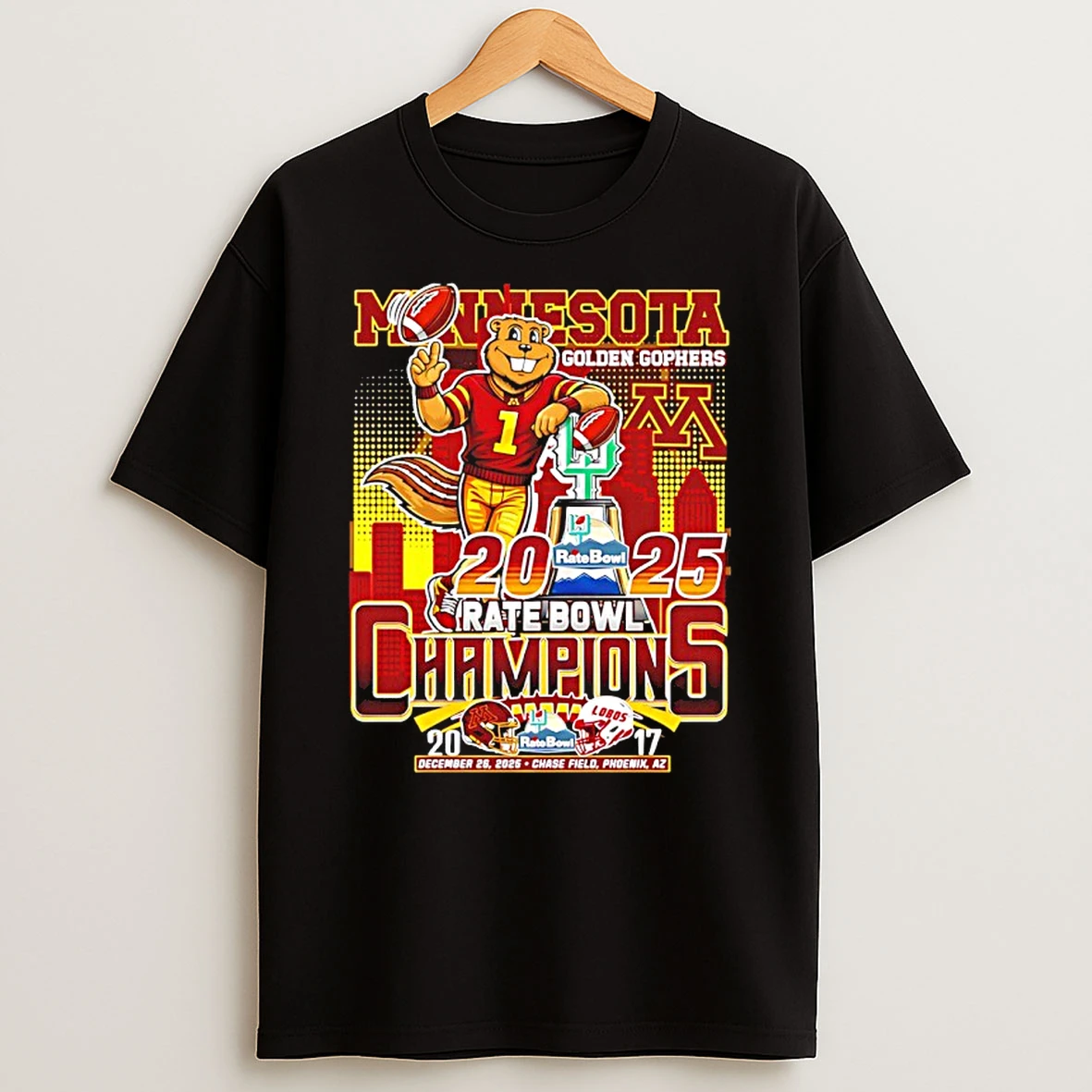 Minnesota Golden Gophers Rate Bowl Champions 2025 Mascot Skyline Shirts