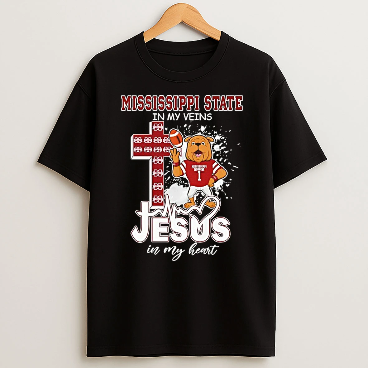 Mississippi State In My Veins Jesus In My Heart Mascot Cross Shirts