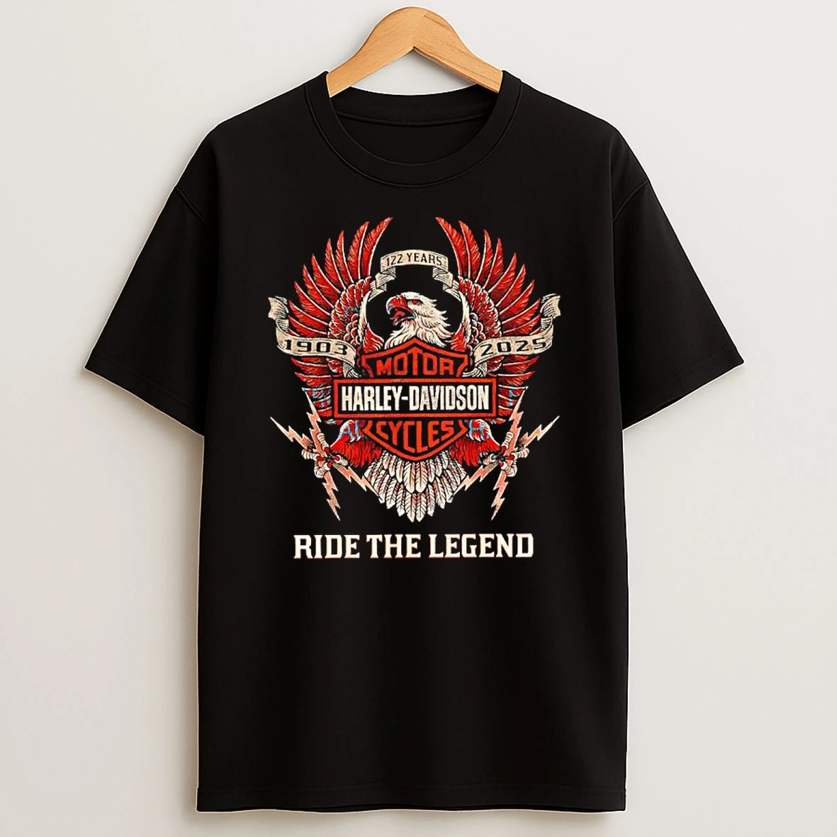 Motor Cycles Harle Davidson 122 Years Ride The Legend Logo Shirts
