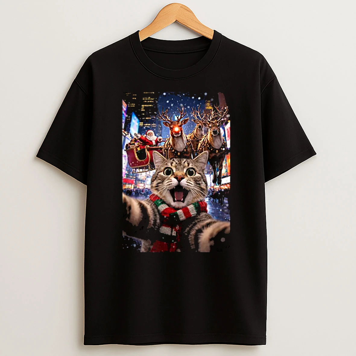 Nyc Cat Selfie With Santa And Rudolph Shirts