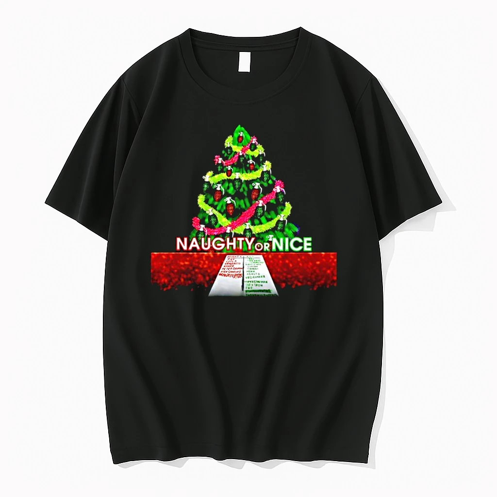 Naughty Or Nice Christmas Tree Grenade Ornaments Graphic Shirts