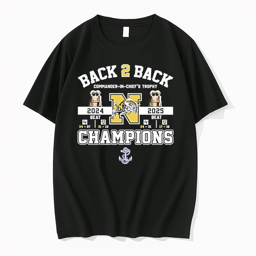 Navy Midshipmen Back 2 Back 2024 2025 Commander In Chiefs Trophy Champions Shirts