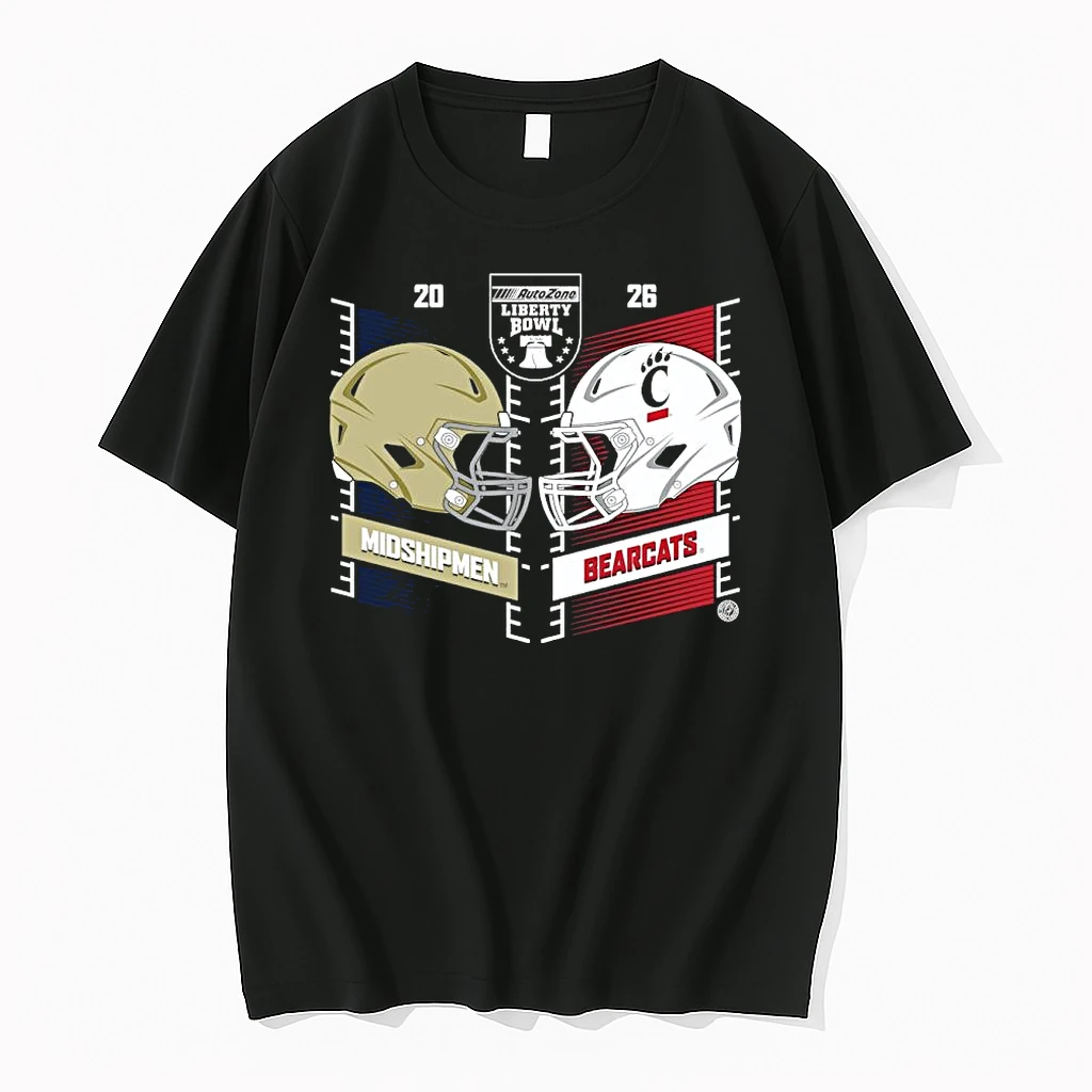 Navy Midshipmen Vs Cincinnati Bearcats 2025 Liberty Bowl Dueling Helmet Shirts