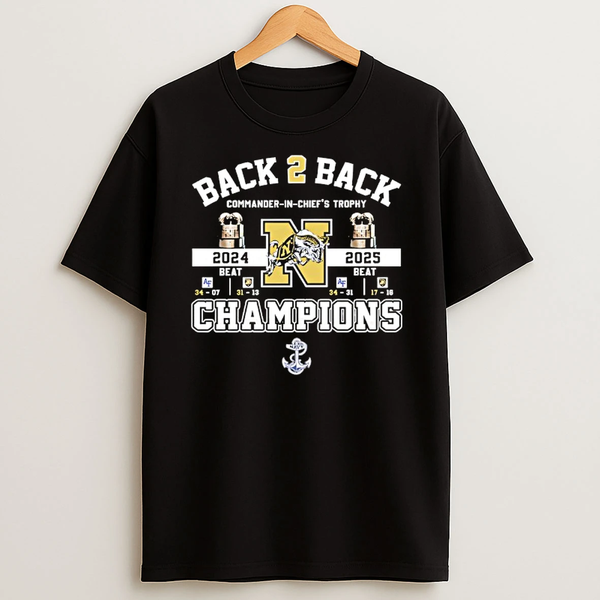 Navy Midshipmen Beat Air Force Falcons Commander In Chiefs Trophy Back 2 Back Shirts