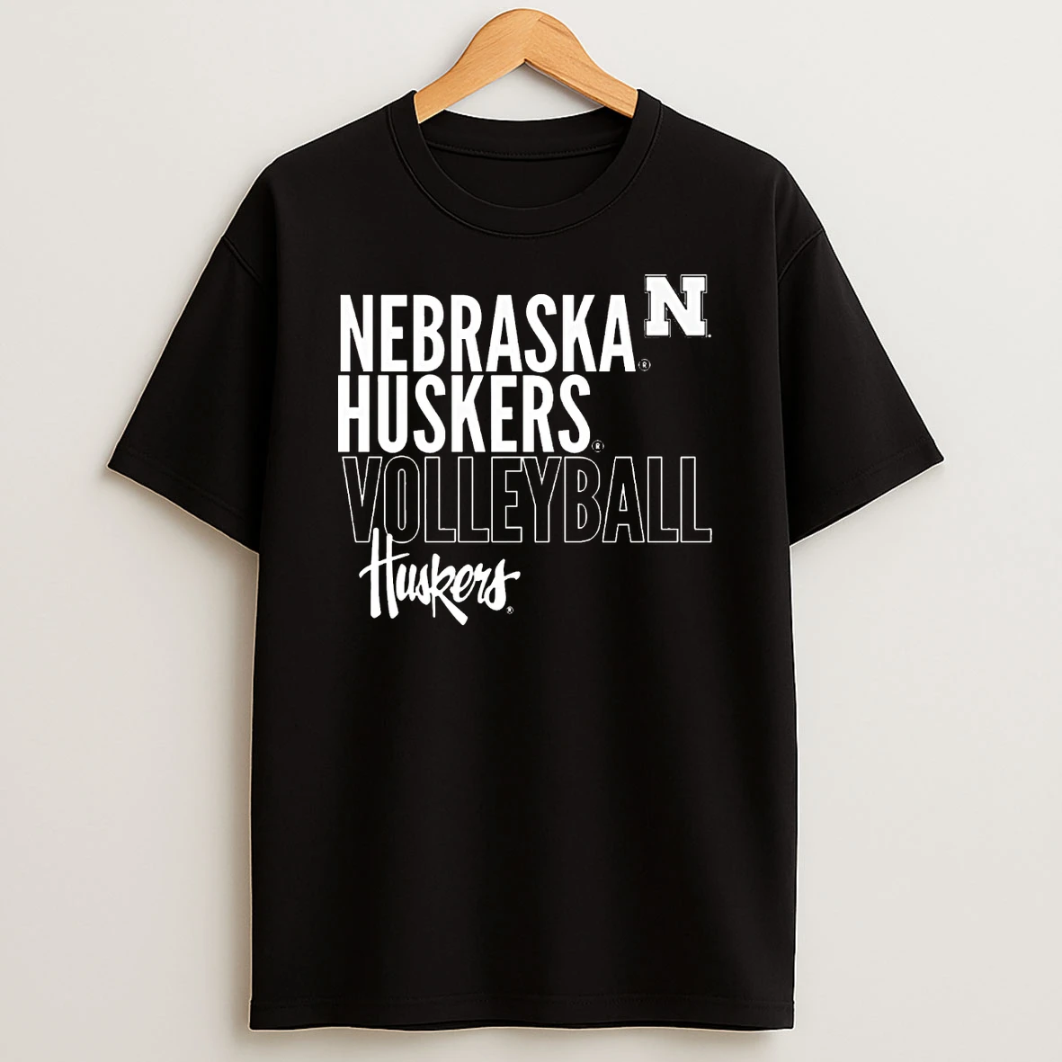 Nebraska Cornhuskers Volleyball Text Logo Overlay Shirts