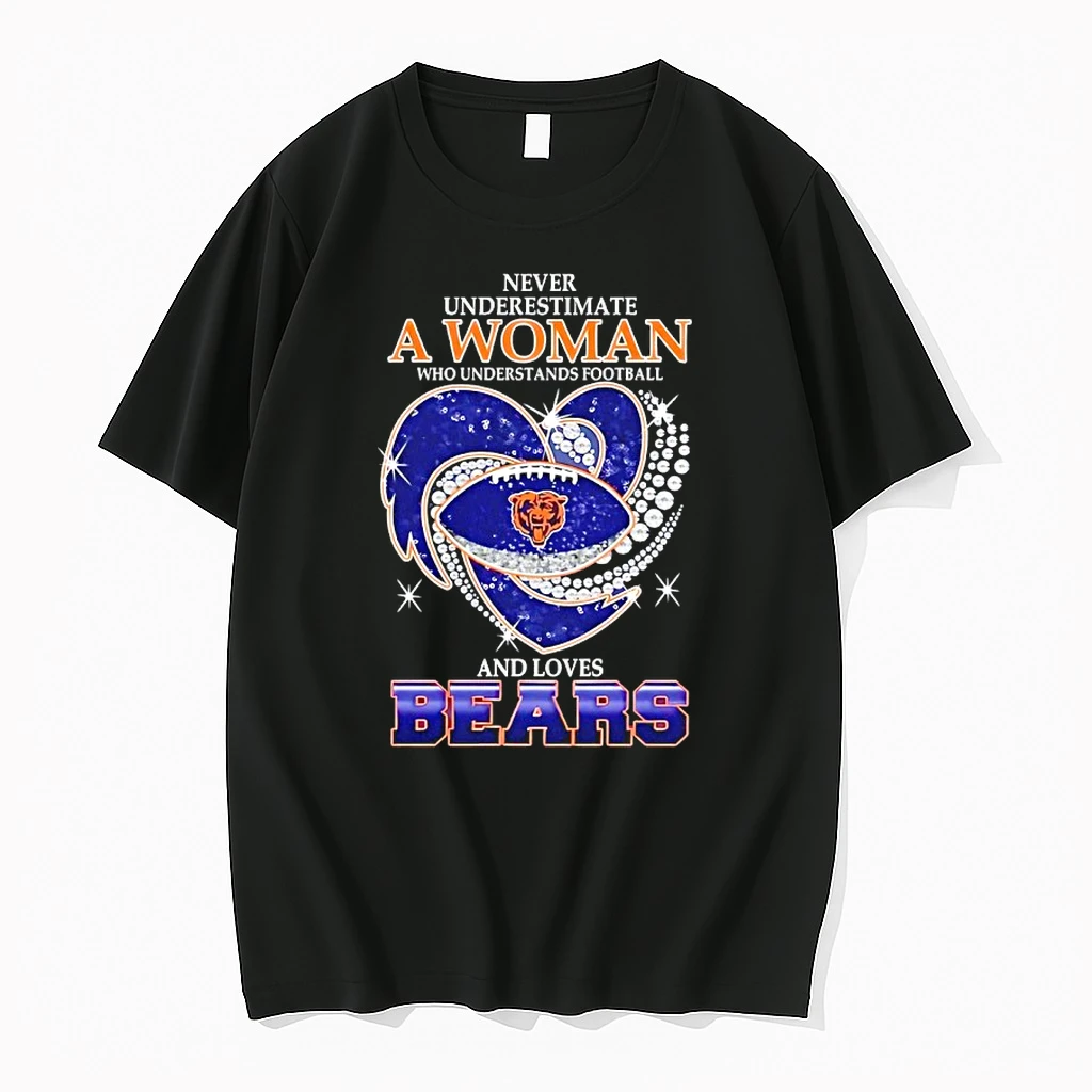 Never Underestimate A Woman Who Understands Football And Loves Chicago Bears Heart Diamond Shirts