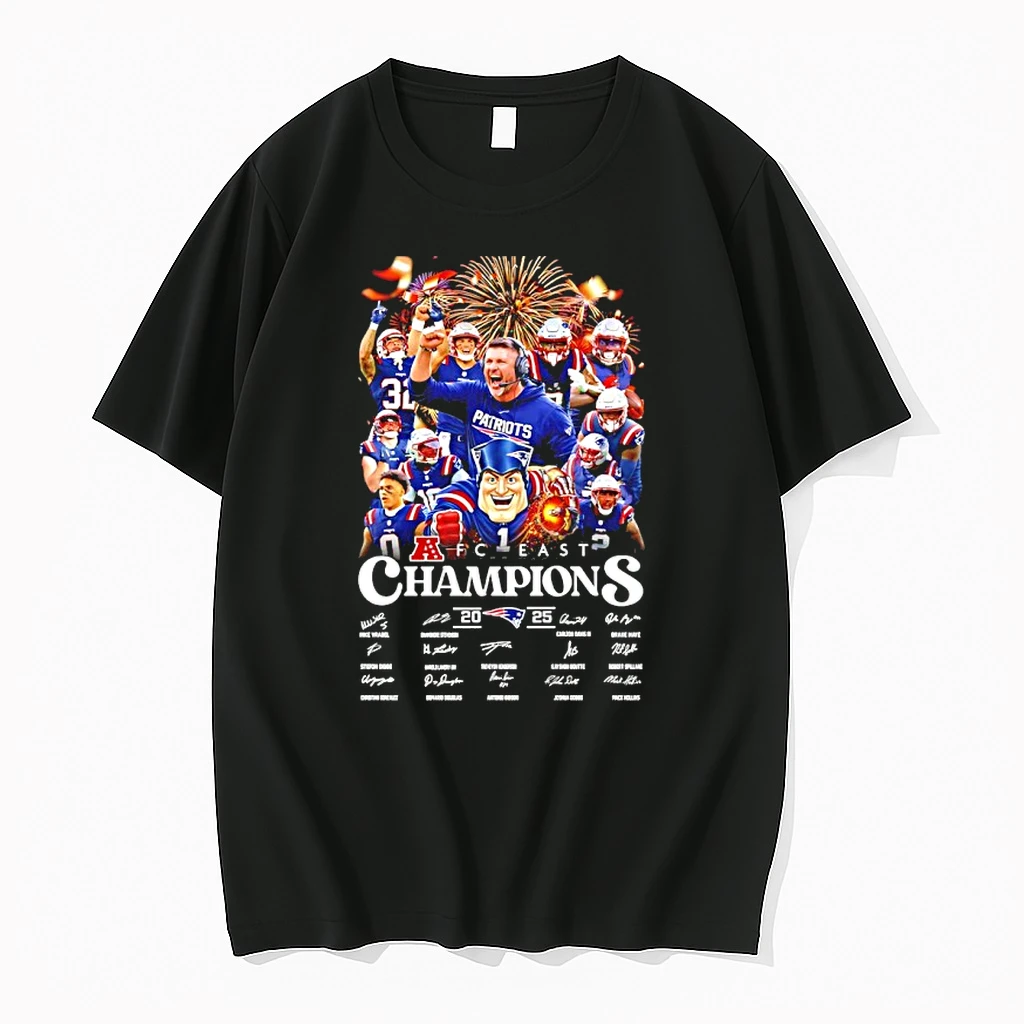 New England Patriots 2025 Afc East Champions Mascot Signatures Shirts