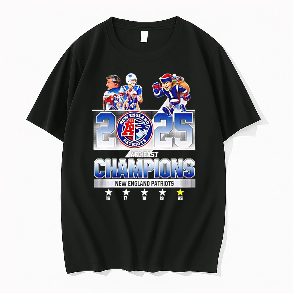 New England Patriots 2025 Afc East Division Champions 5 Time 16 17 18 19 25 Shirts