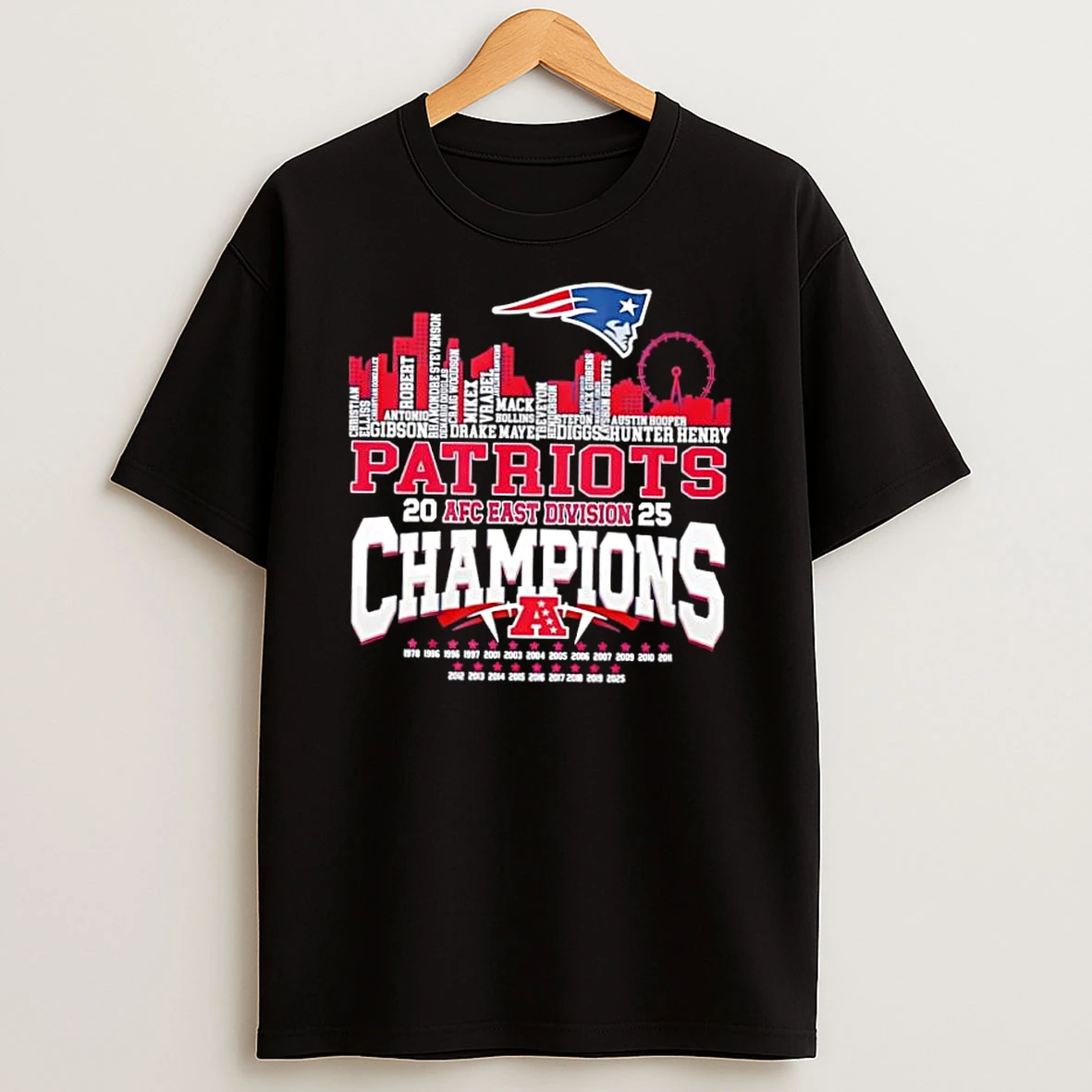 New England Patriots 2025 Afc East Division Champions Skyline Shirts