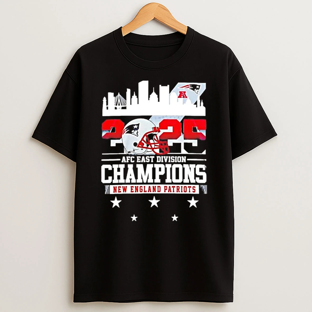 New England Patriots 2025 Afc East Division Champions Helmet Skyline Shirts