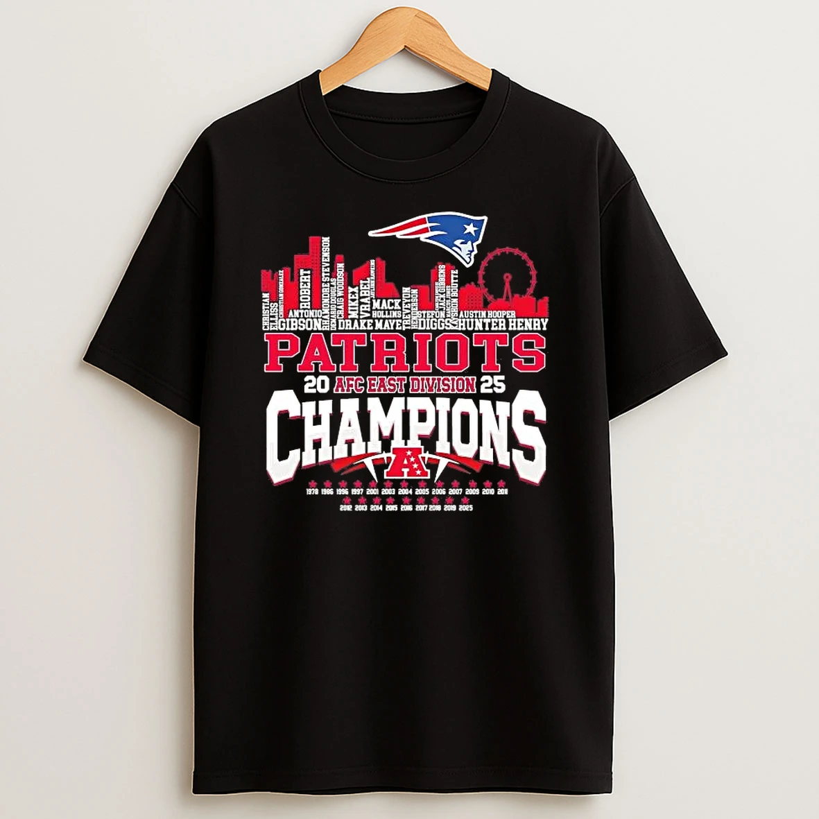 New England Patriots 2025 Afc East Division Champions Players Names Shirts