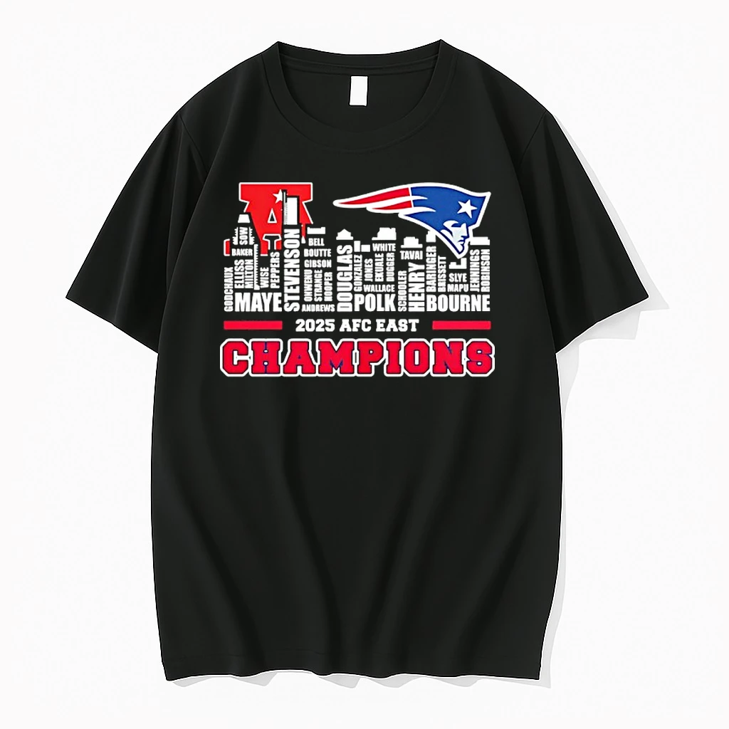 New England Patriots 2025 Afc East Divison Champions Player Names City Skyline Shirts