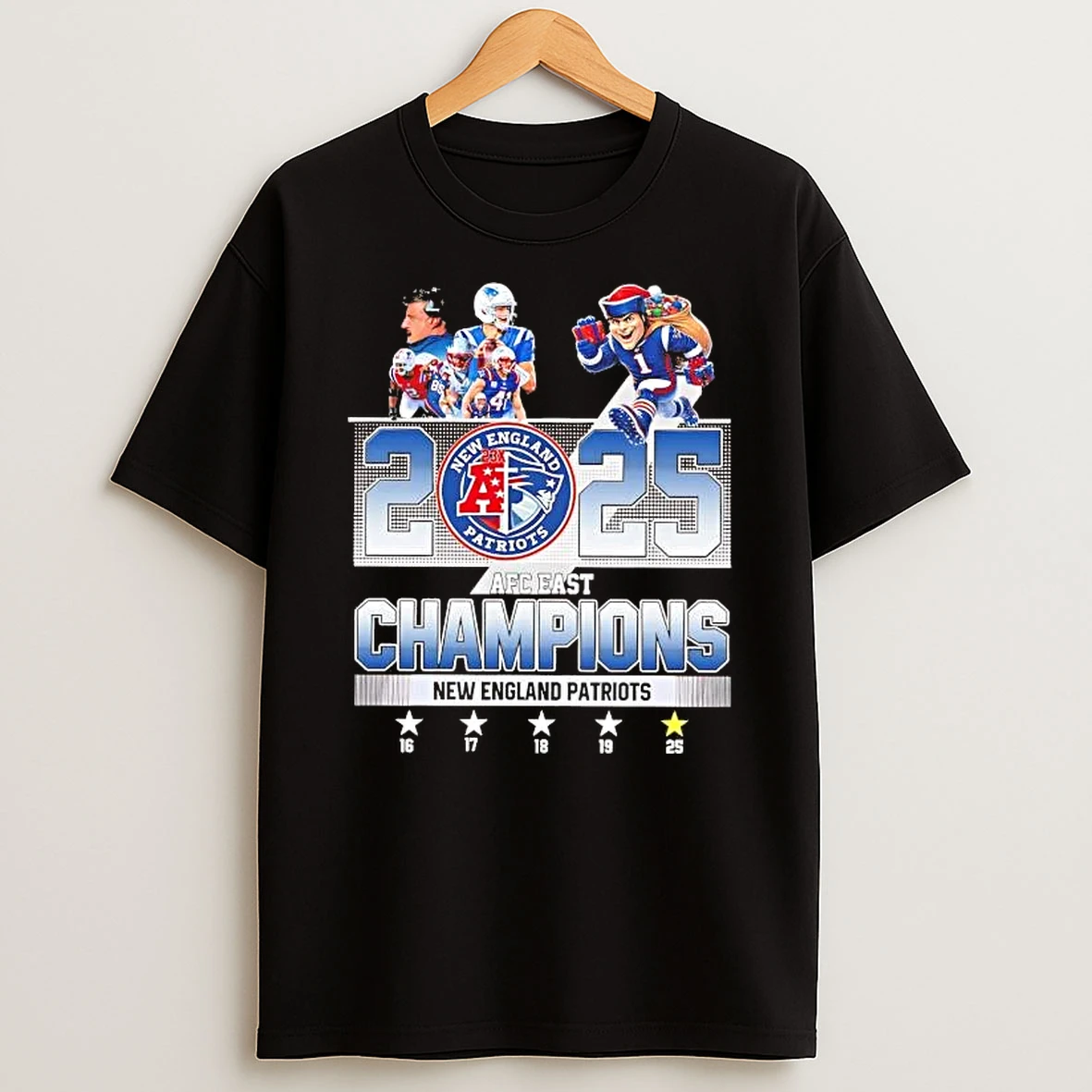 New England Patriots 2025 Afc East Champions Mascot Shirts