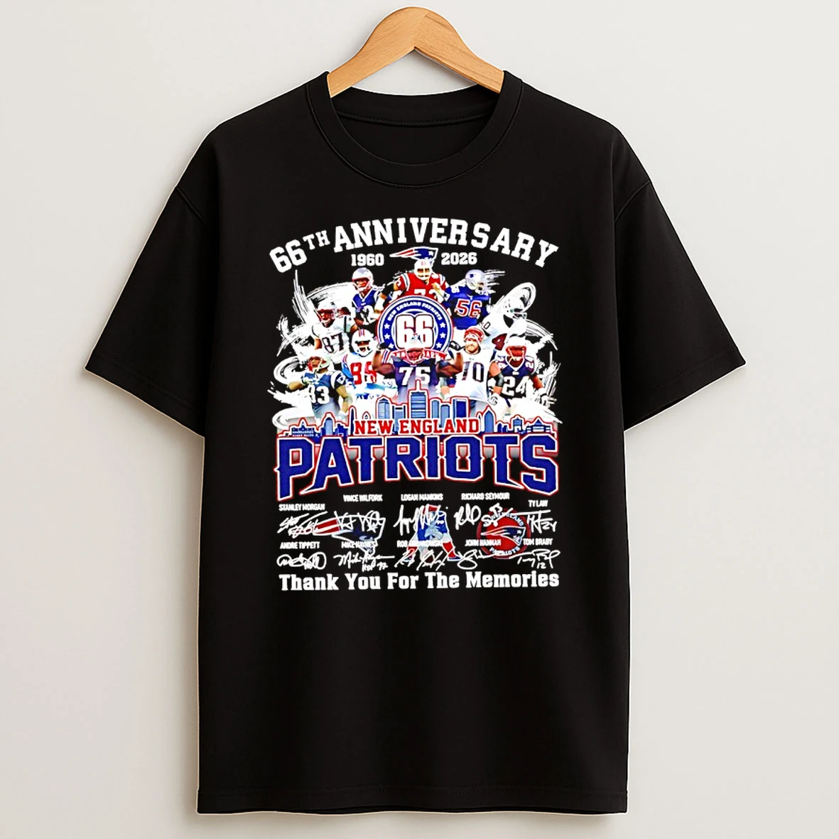 New England Patriots 66th Anniversary 1960 2026 Thank You For The Memories Signatures Shirts