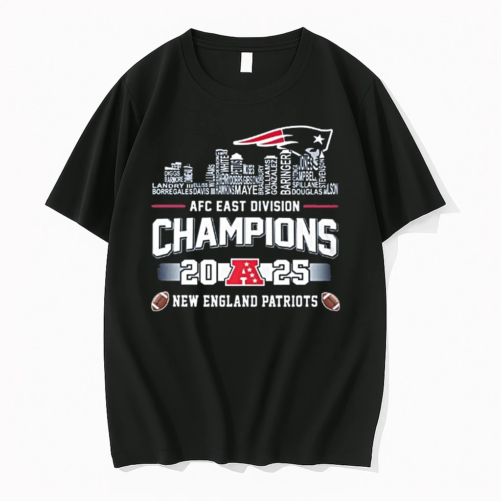 New England Patriots Afc East Division Champions 2025 Skyline Names Logo Shirts