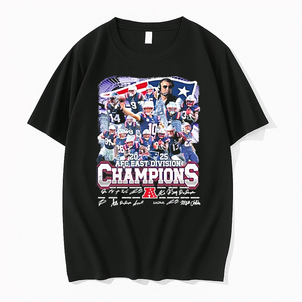 New England Patriots Nfl 2025 Afc East Champions Players Signatures Shirts