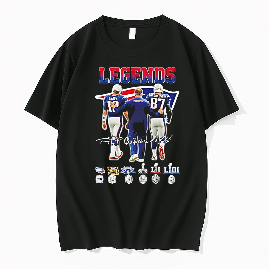New England Patriots Tom Brady Bill Belichick And Rob Gronkowski Legends Shirts