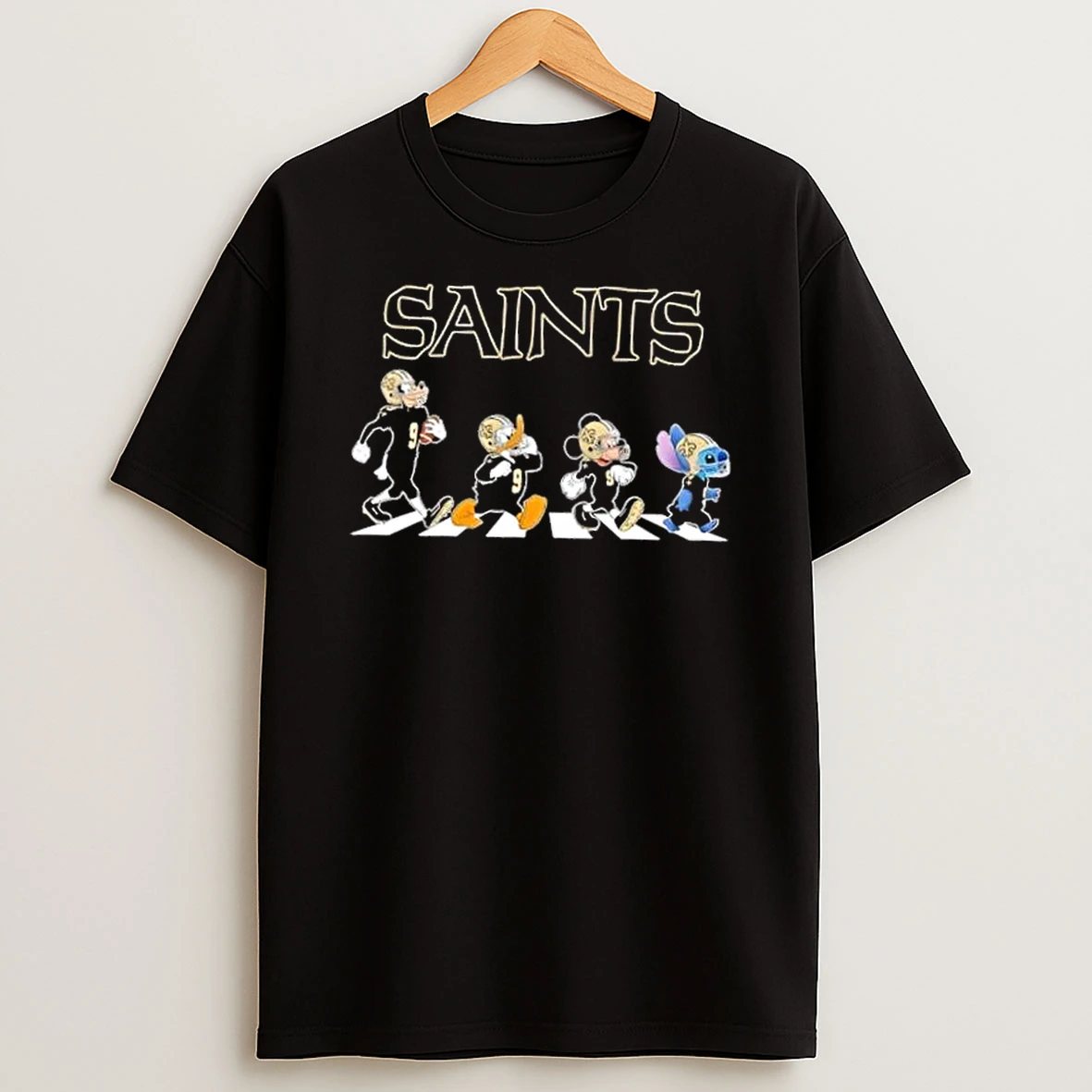 New Orleans Saints X Disney Stitch Mickey Donald Duck Goofy Abbey Road Shirts