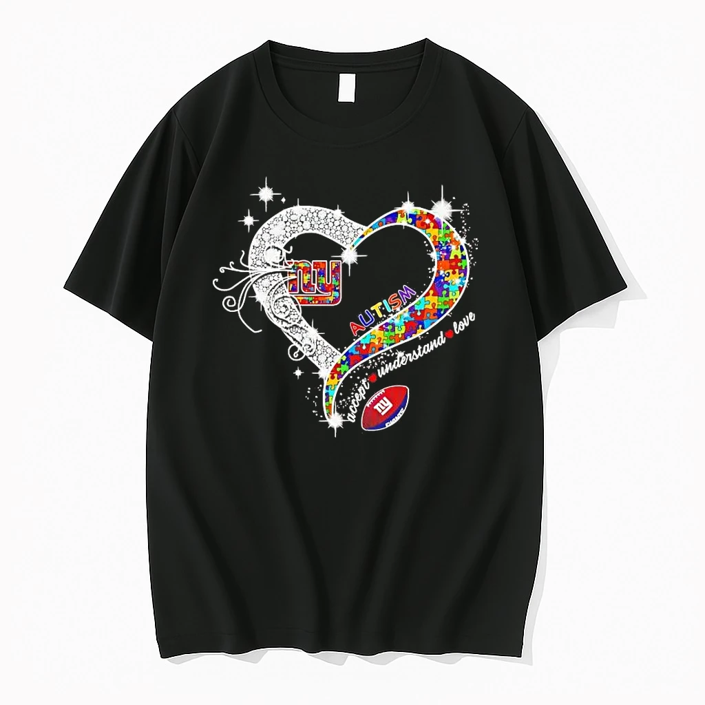 New York Giants Autism Accept Understand Love Diamond Heart Shirts