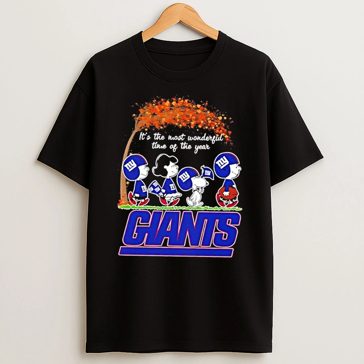 New York Giants X Peanuts Snoopy And Friends Autumn Its The Most Wonderful Time Of The Year Shirts
