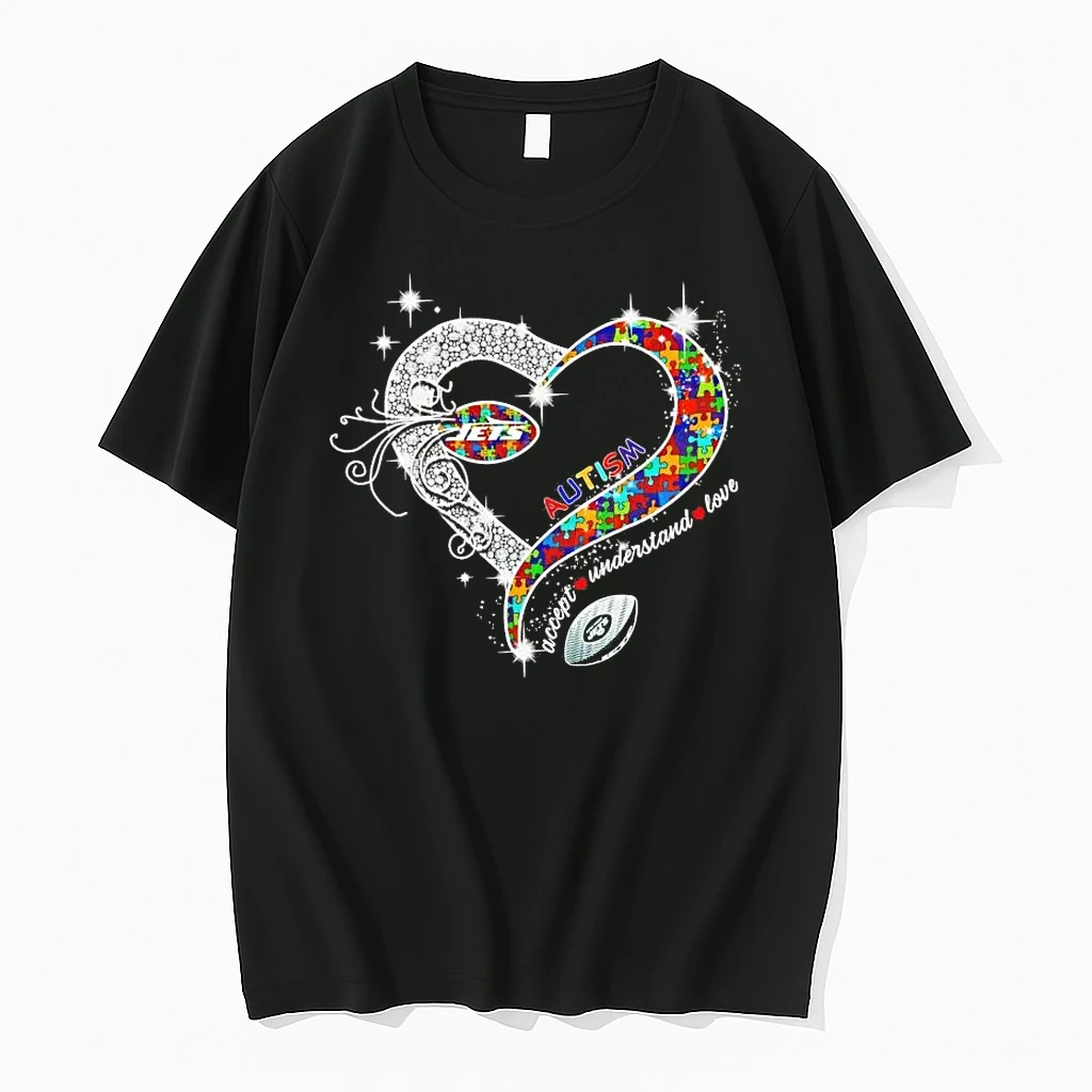 New York Jets Autism Accept Understand Love Diamond Heart Shirts