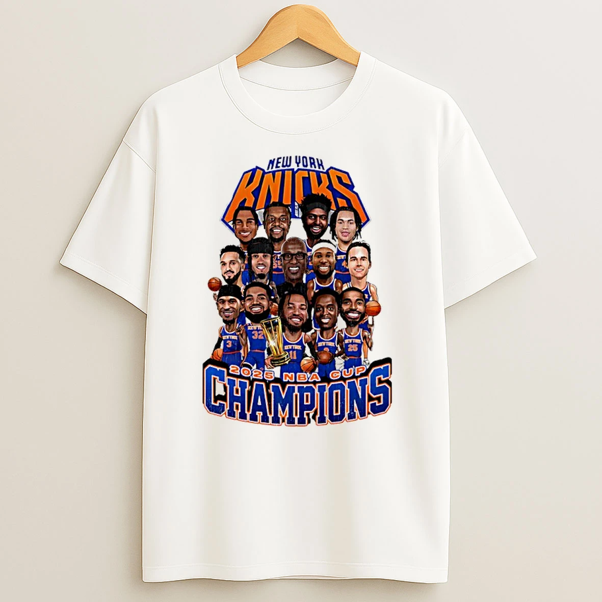 New York Knicks 2025 Nba Cup Champion Caricature Shirts
